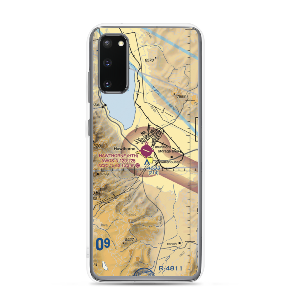 Hawthorne Industrial Airport (HTH) VFR Sectional Samsung Case Samsung Galaxy S20 model shown
