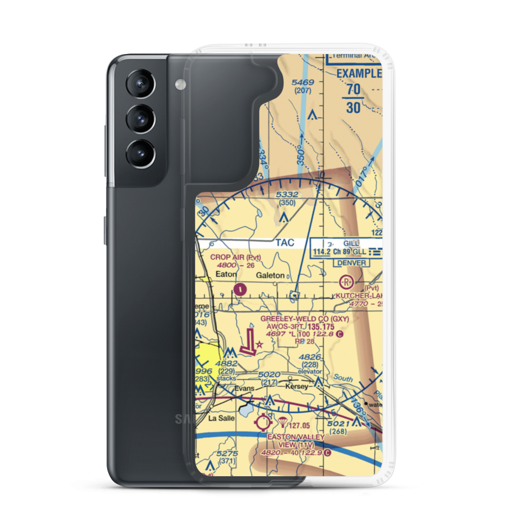 Hay Fever Farm Airport (CO59) VFR Sectional Samsung Case Samsung Galaxy S21 model shown