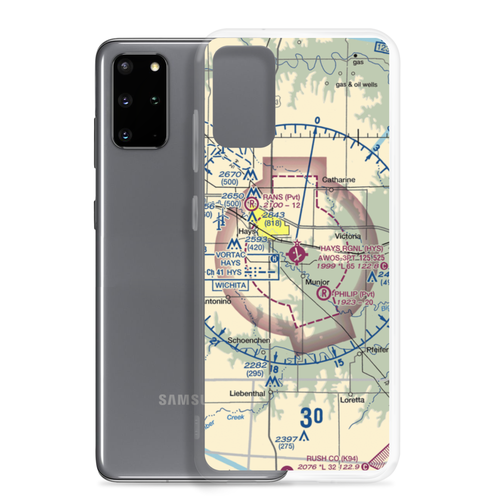 Hays Regional Airport (HYS) VFR Sectional Samsung Case Samsung Galaxy S20 Plus model shown