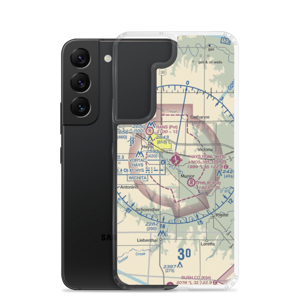 Hays Regional Airport (HYS) VFR Sectional Samsung Case Samsung Galaxy S22 model shown