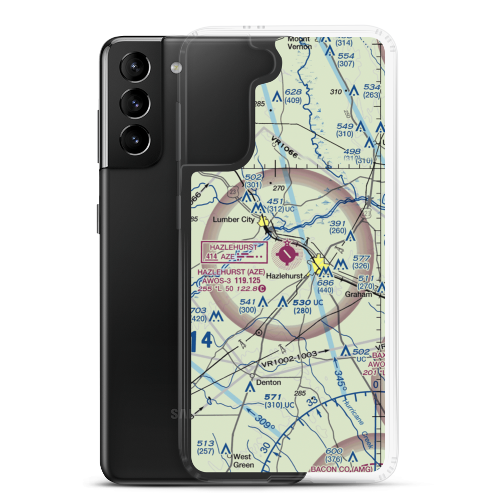 Hazlehurst Airport (AZE) VFR Sectional Samsung Case Samsung Galaxy S21 Plus model shown