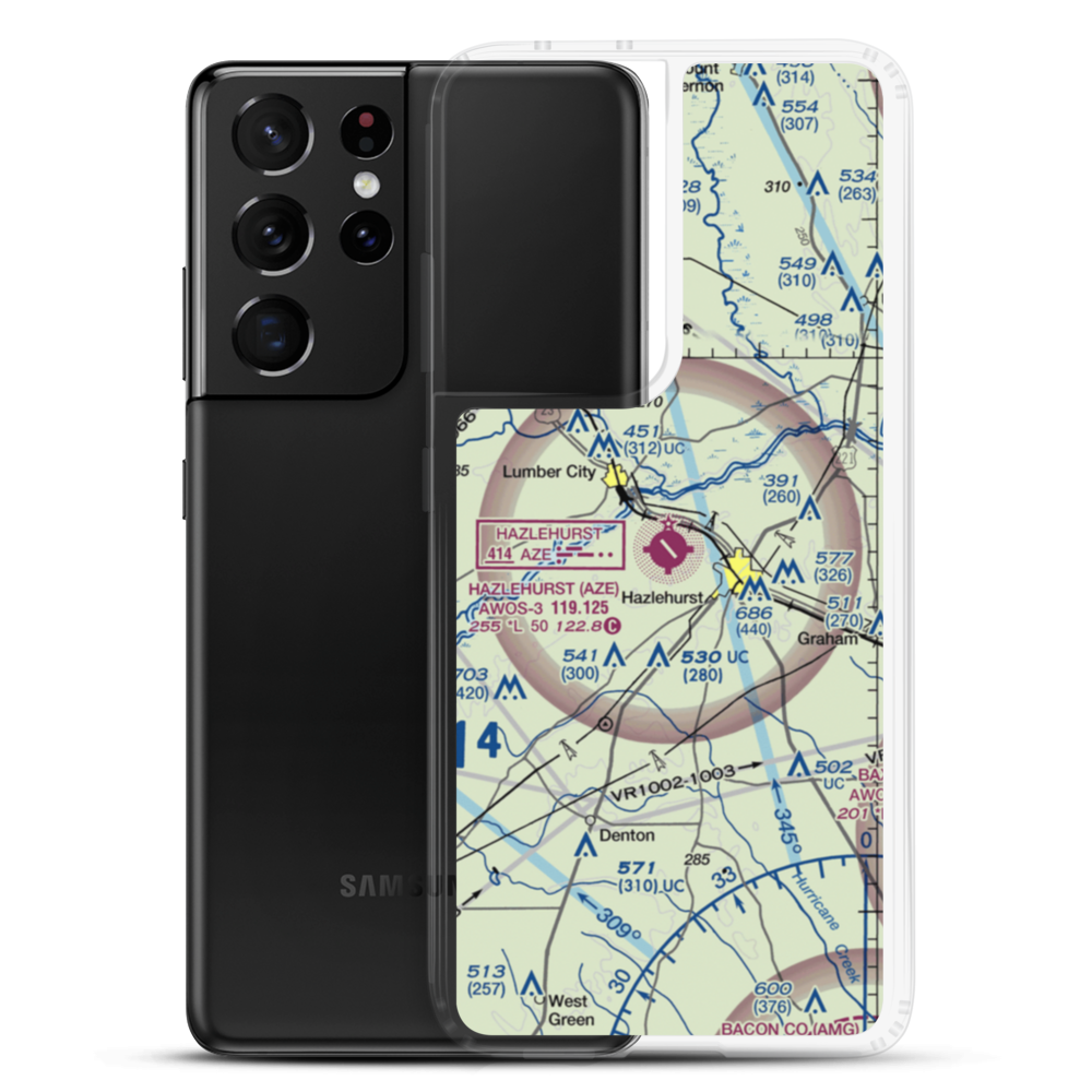 Hazlehurst Airport (AZE) VFR Sectional Samsung Case Samsung Galaxy S21 Ultra model shown