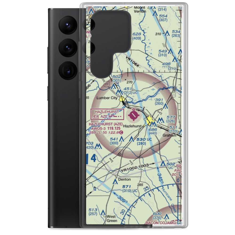 Hazlehurst Airport (AZE) VFR Sectional Samsung Case Samsung Galaxy S22 Ultra model shown