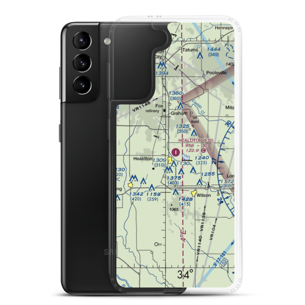 Healdton Municipal Airport (F32) VFR Sectional Samsung Case Samsung Galaxy S21 Plus model shown