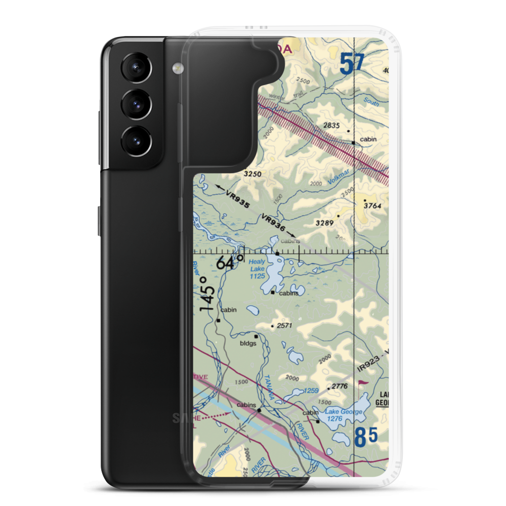 Healy Lake Airport (HKB) VFR Sectional Samsung Case Samsung Galaxy S21 Plus model shown
