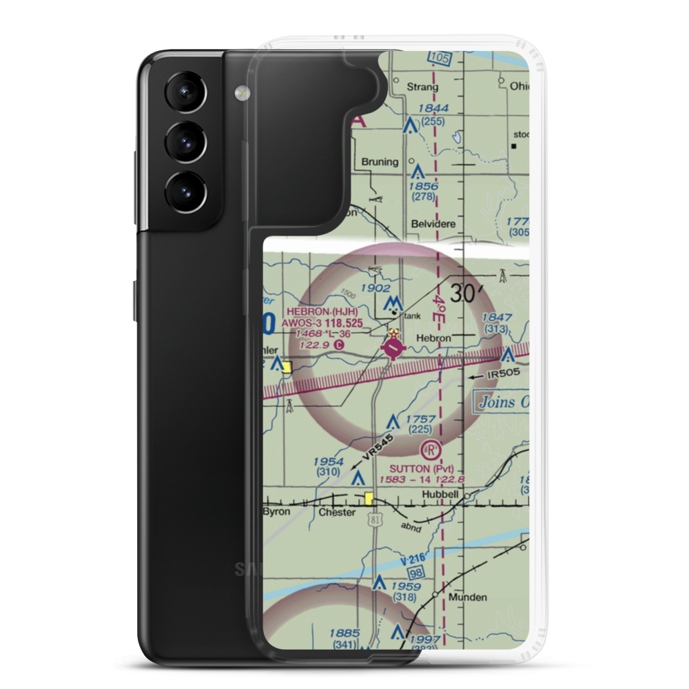 Hebron Municipal Airport (HJH) VFR Sectional Samsung Case Samsung Galaxy S21 Plus model shown