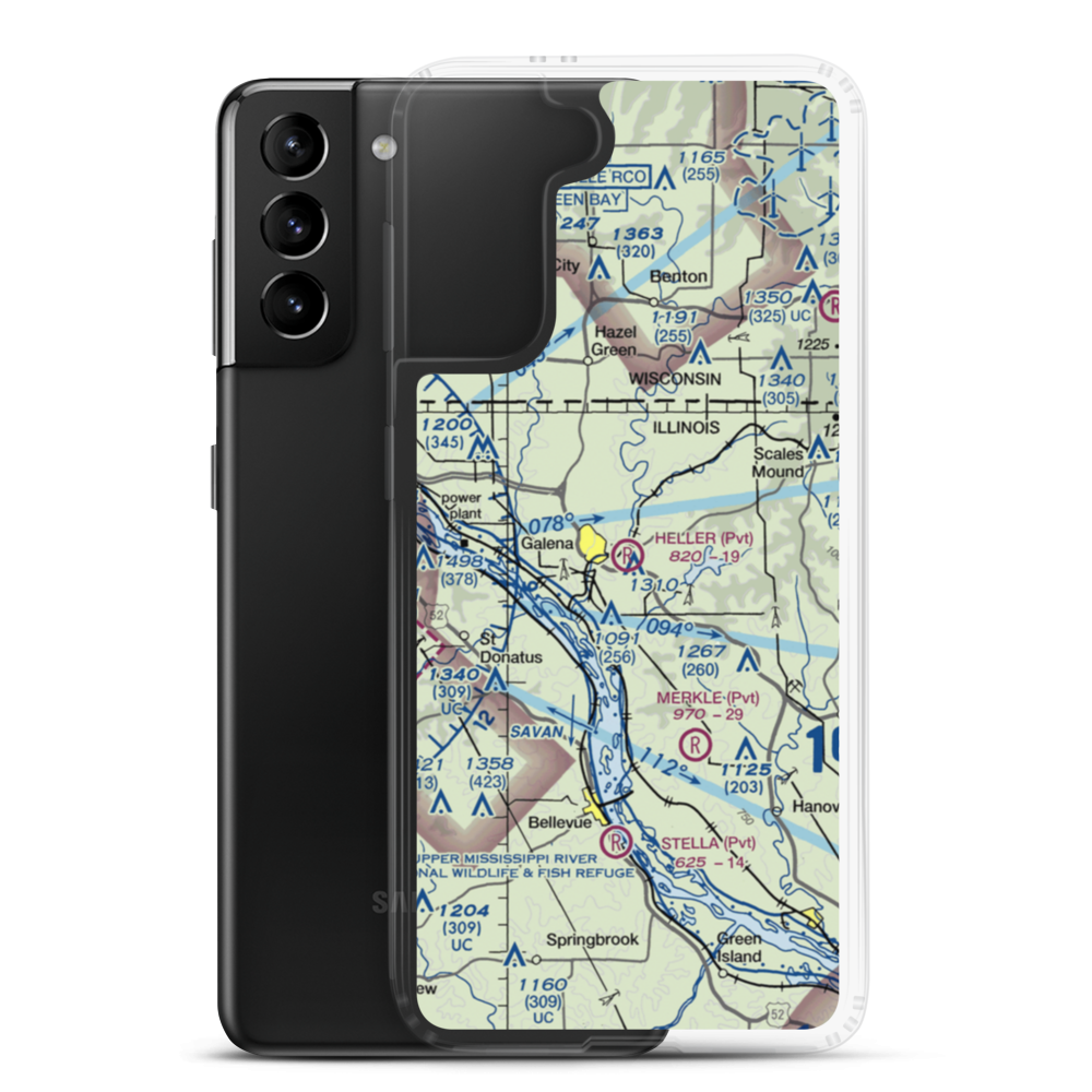 Heller Airport (22IL) VFR Sectional Samsung Case Samsung Galaxy S21 Plus model shown