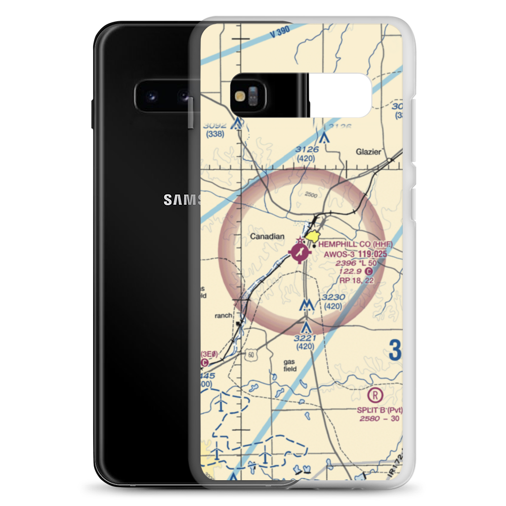 Hemphill County Airport (HHF) VFR Sectional Samsung Case Samsung Galaxy S10+ model shown