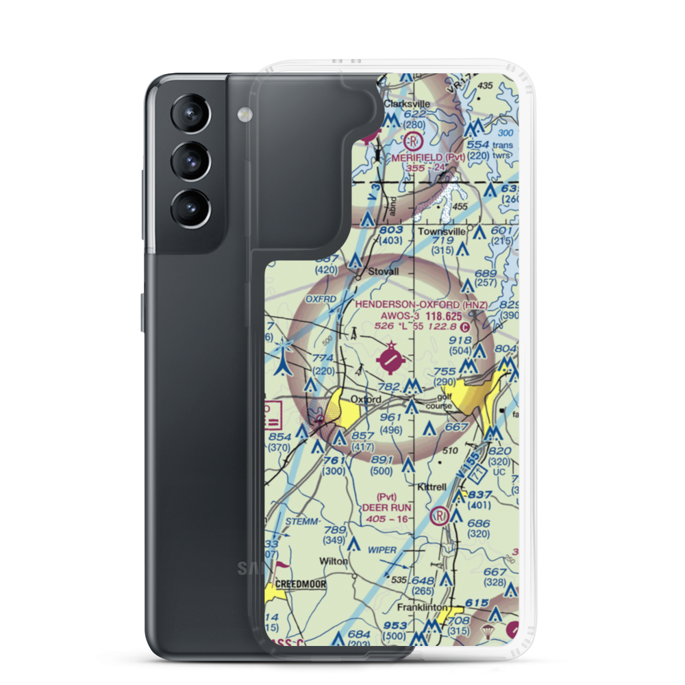 Henderson Oxford Airport (HNZ) VFR Sectional Samsung Case Samsung Galaxy S21 model shown