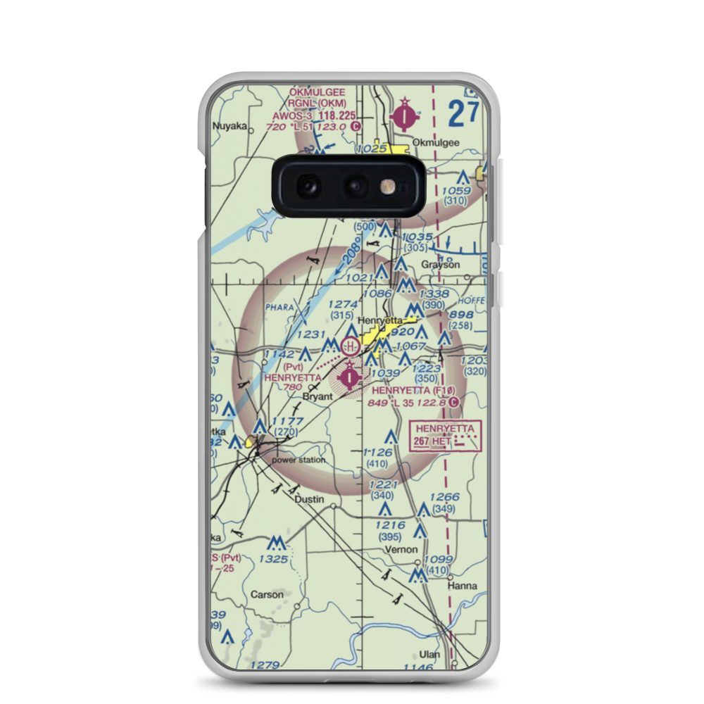 Henryetta Municipal Airport (F10) VFR Sectional Samsung Case Samsung Galaxy S10e model shown