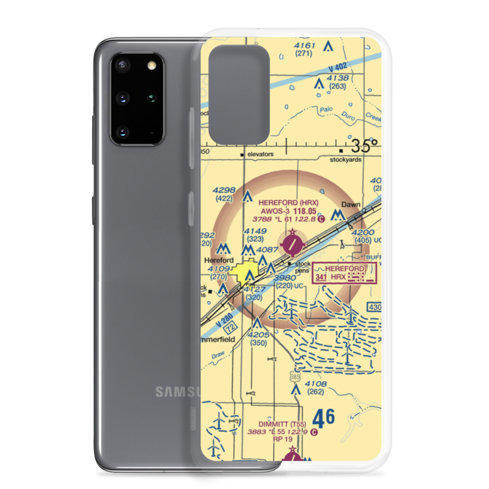 Hereford Municipal Airport (HRX) VFR Sectional Samsung Case Samsung Galaxy S20 Plus model shown
