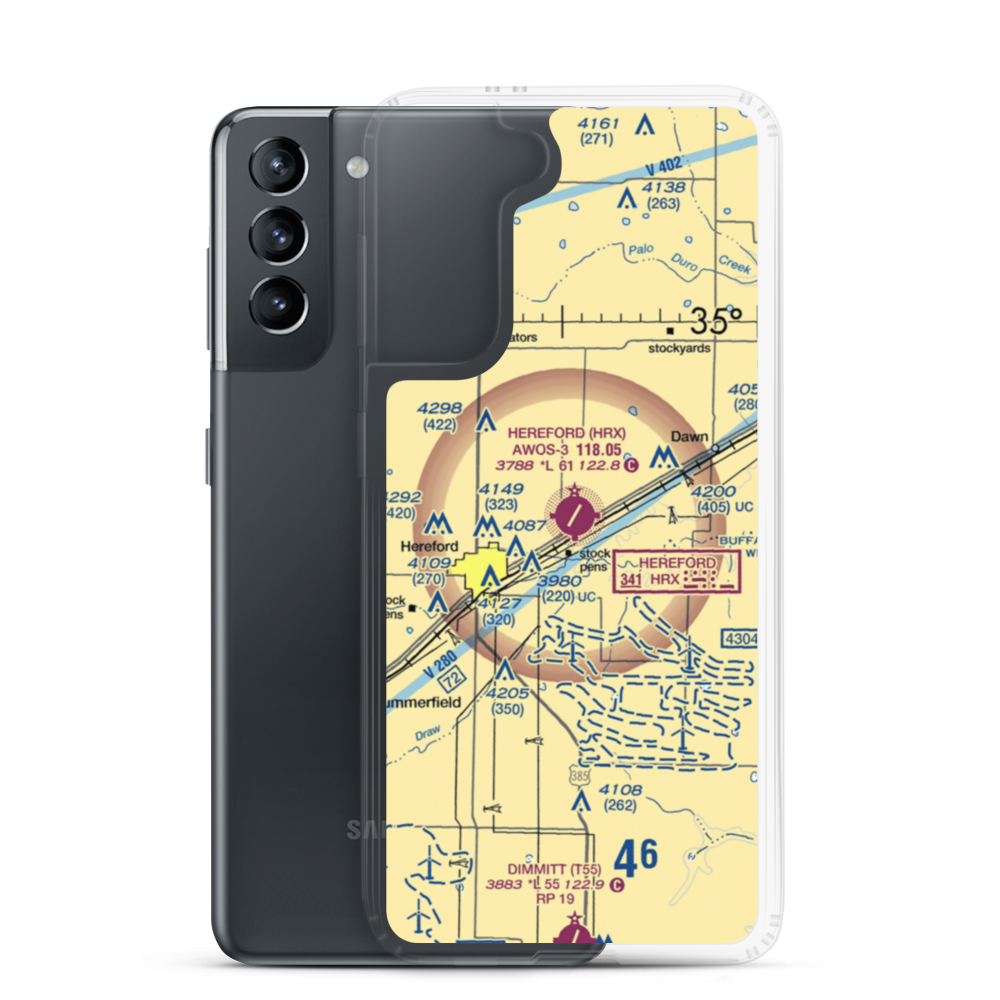 Hereford Municipal Airport (HRX) VFR Sectional Samsung Case Samsung Galaxy S21 model shown