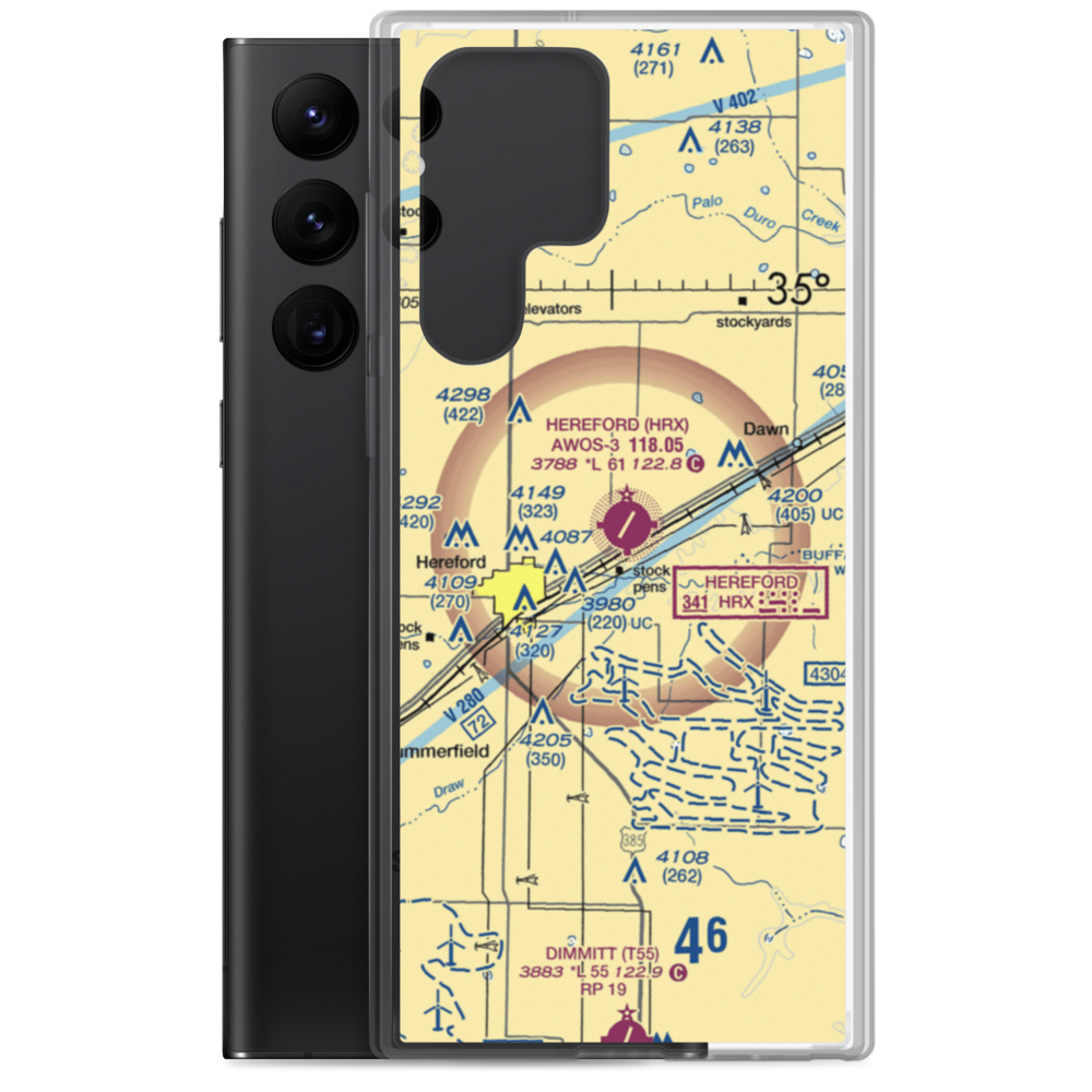 Hereford Municipal Airport (HRX) VFR Sectional Samsung Case Samsung Galaxy S22 Ultra model shown