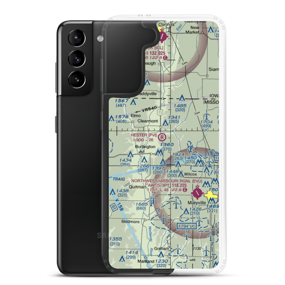 Hester Airport (MU09) VFR Sectional Samsung Case Samsung Galaxy S21 Plus model shown