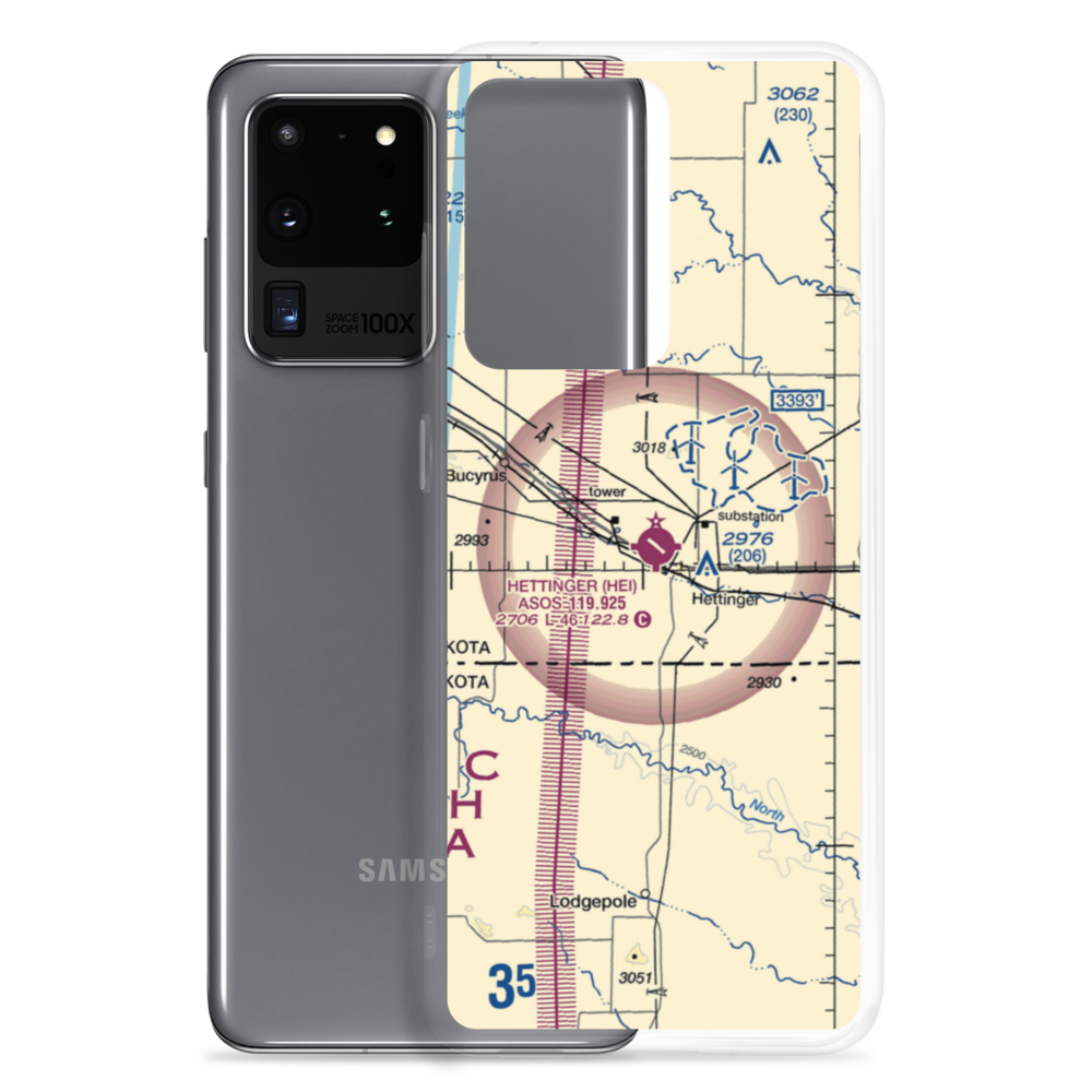 Hettinger Municipal Airport (HEI) VFR Sectional Samsung Case Samsung Galaxy S20 Ultra model shown