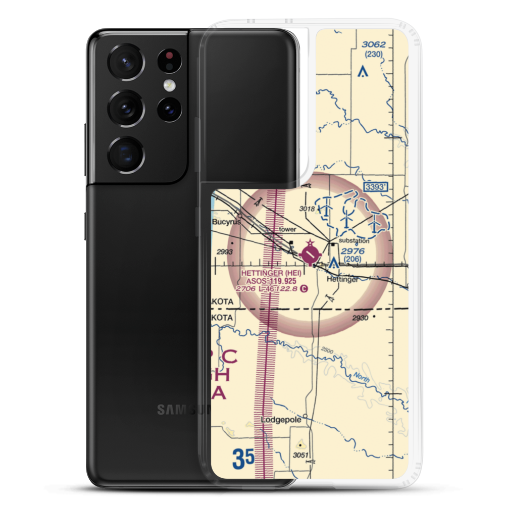 Hettinger Municipal Airport (HEI) VFR Sectional Samsung Case Samsung Galaxy S21 Ultra model shown