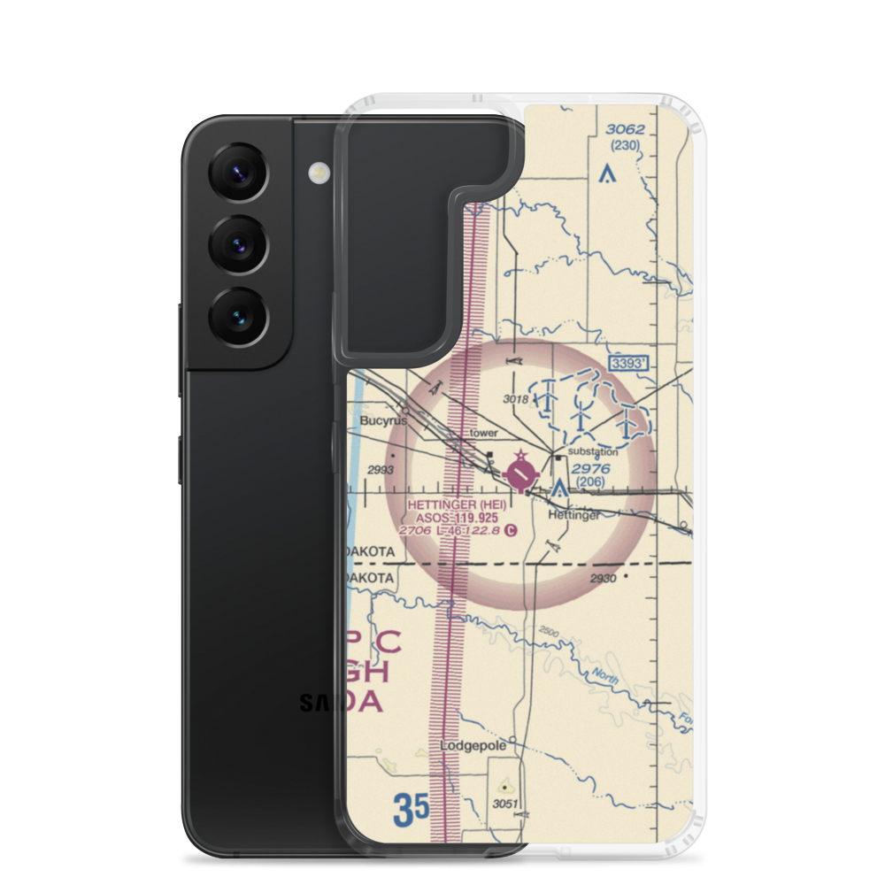 Hettinger Municipal Airport (HEI) VFR Sectional Samsung Case Samsung Galaxy S22 model shown