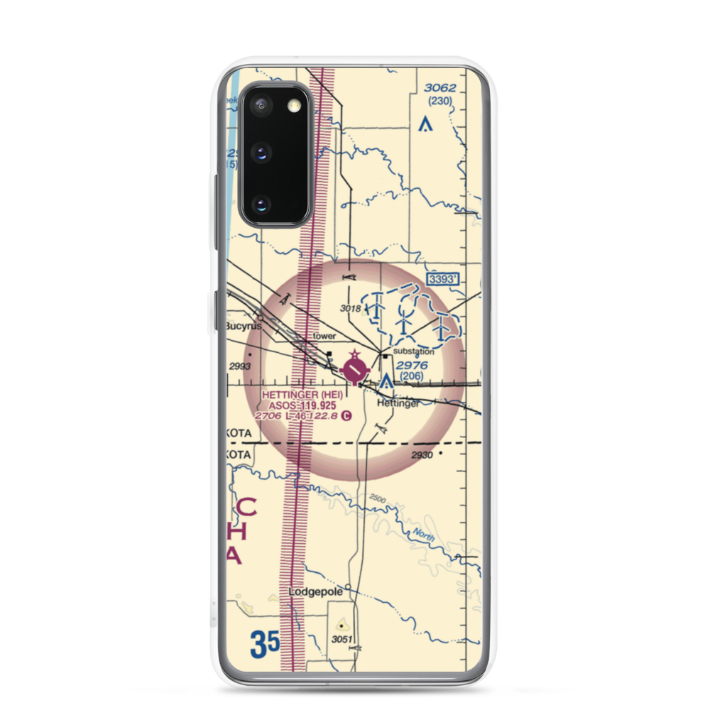 Hettinger Municipal Airport (HEI) VFR Sectional Samsung Case Samsung Galaxy S20 model shown