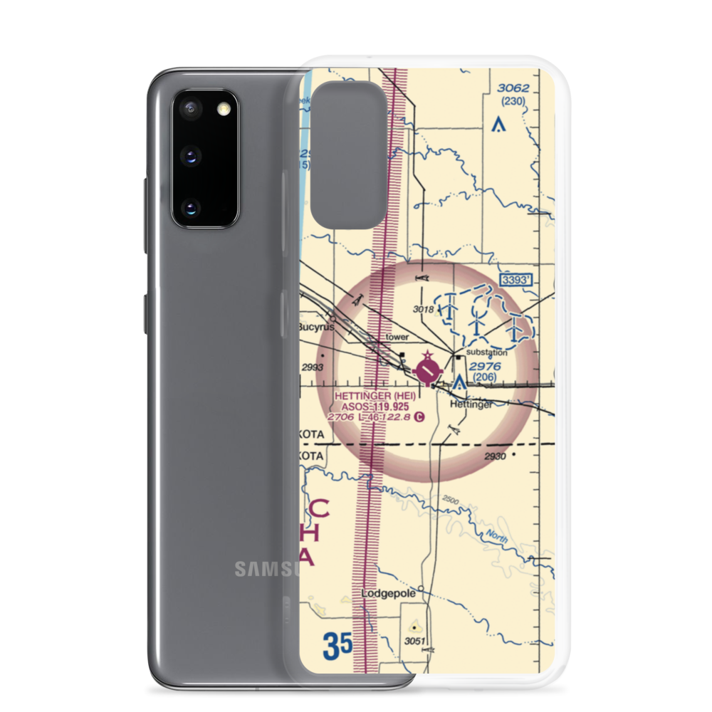 Hettinger Municipal Airport (HEI) VFR Sectional Samsung Case Samsung Galaxy S20 model shown