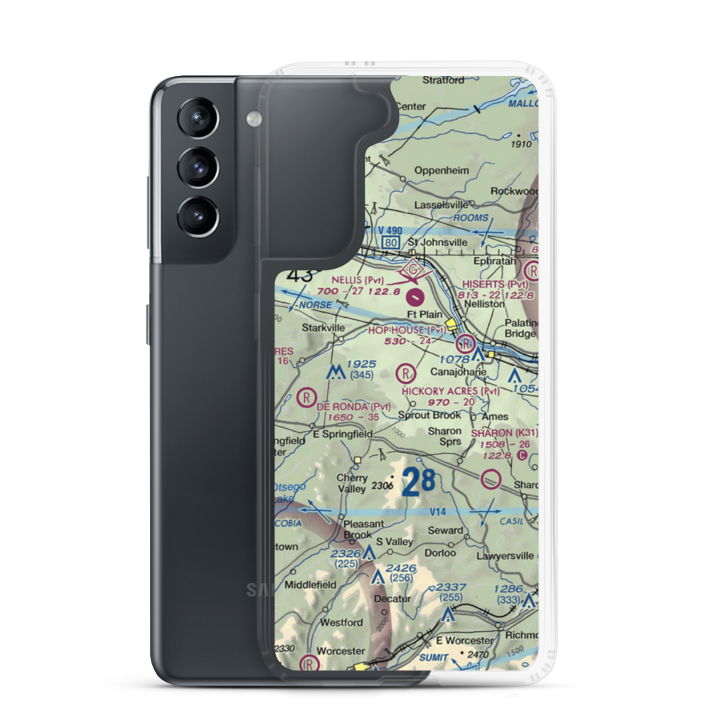 Hickory Acres Airport (NY88) VFR Sectional Samsung Case Samsung Galaxy S21 model shown