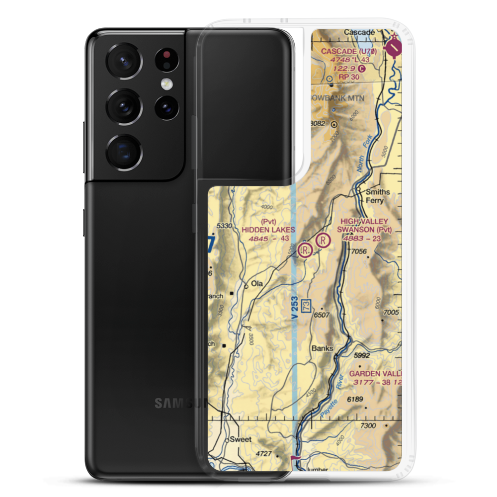 Hidden Lakes Airport (ID44) VFR Sectional Samsung Case Samsung Galaxy S21 Ultra model shown