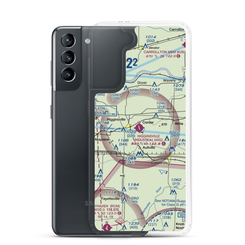 Higginsville Industrial Municipal Airport (HIG) VFR Sectional Samsung Case Samsung Galaxy S21 model shown