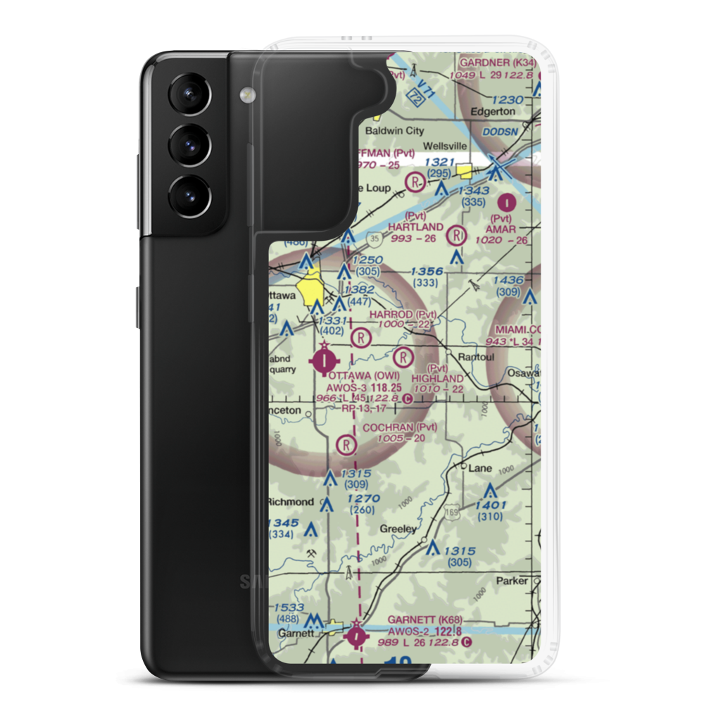 Highland Farm Airport (28KS) VFR Sectional Samsung Case Samsung Galaxy S21 Plus model shown