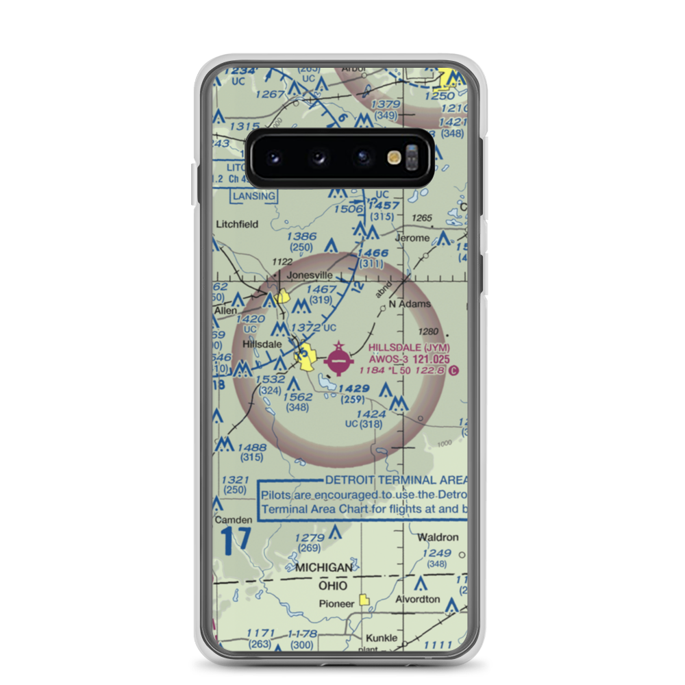 Hillsdale Municipal Airport (JYM) VFR Sectional Samsung Case Samsung Galaxy S10 model shown