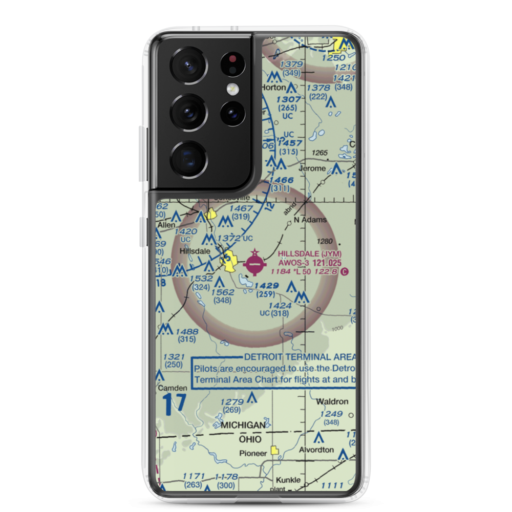 Hillsdale Municipal Airport (JYM) VFR Sectional Samsung Case Samsung Galaxy S21 Ultra model shown