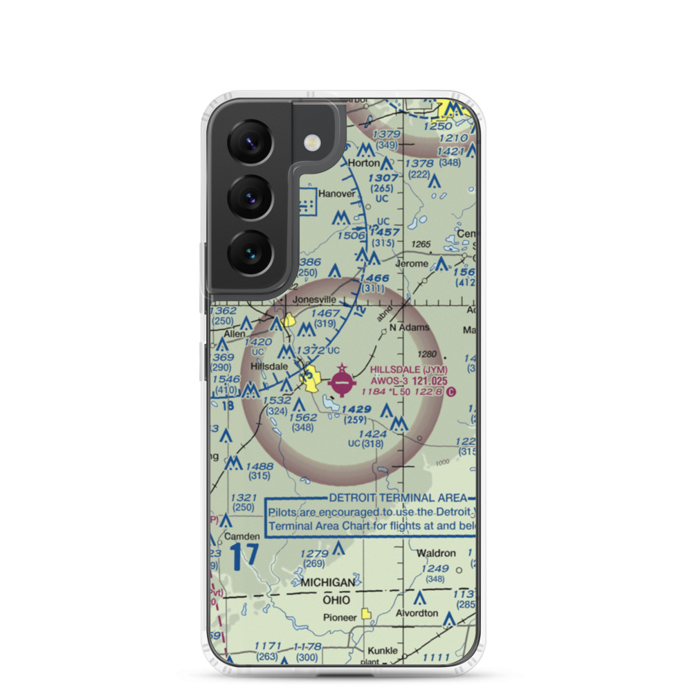 Hillsdale Municipal Airport (JYM) VFR Sectional Samsung Case Samsung Galaxy S22 model shown