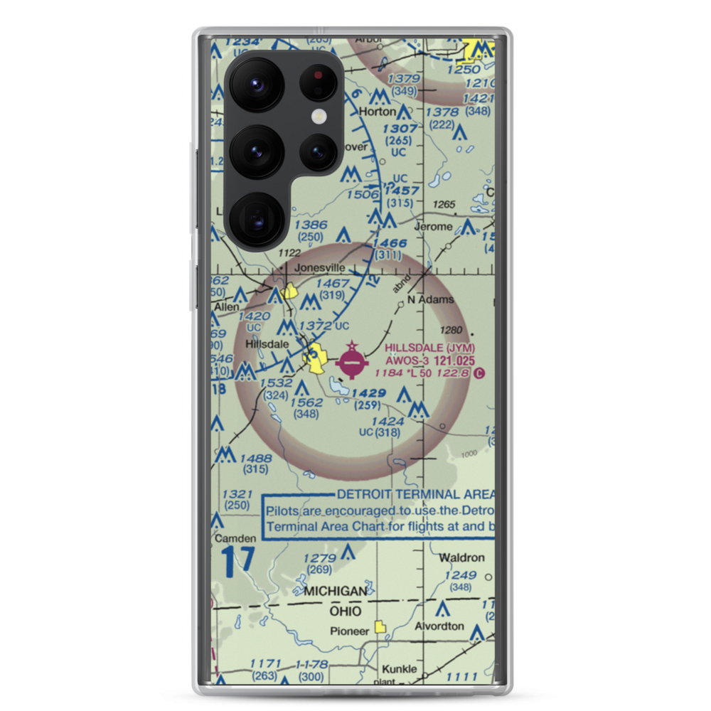 Hillsdale Municipal Airport (JYM) VFR Sectional Samsung Case Samsung Galaxy S22 Ultra model shown