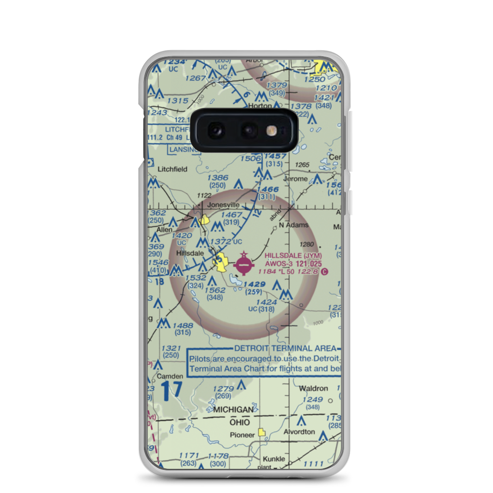 Hillsdale Municipal Airport (JYM) VFR Sectional Samsung Case Samsung Galaxy S10e model shown