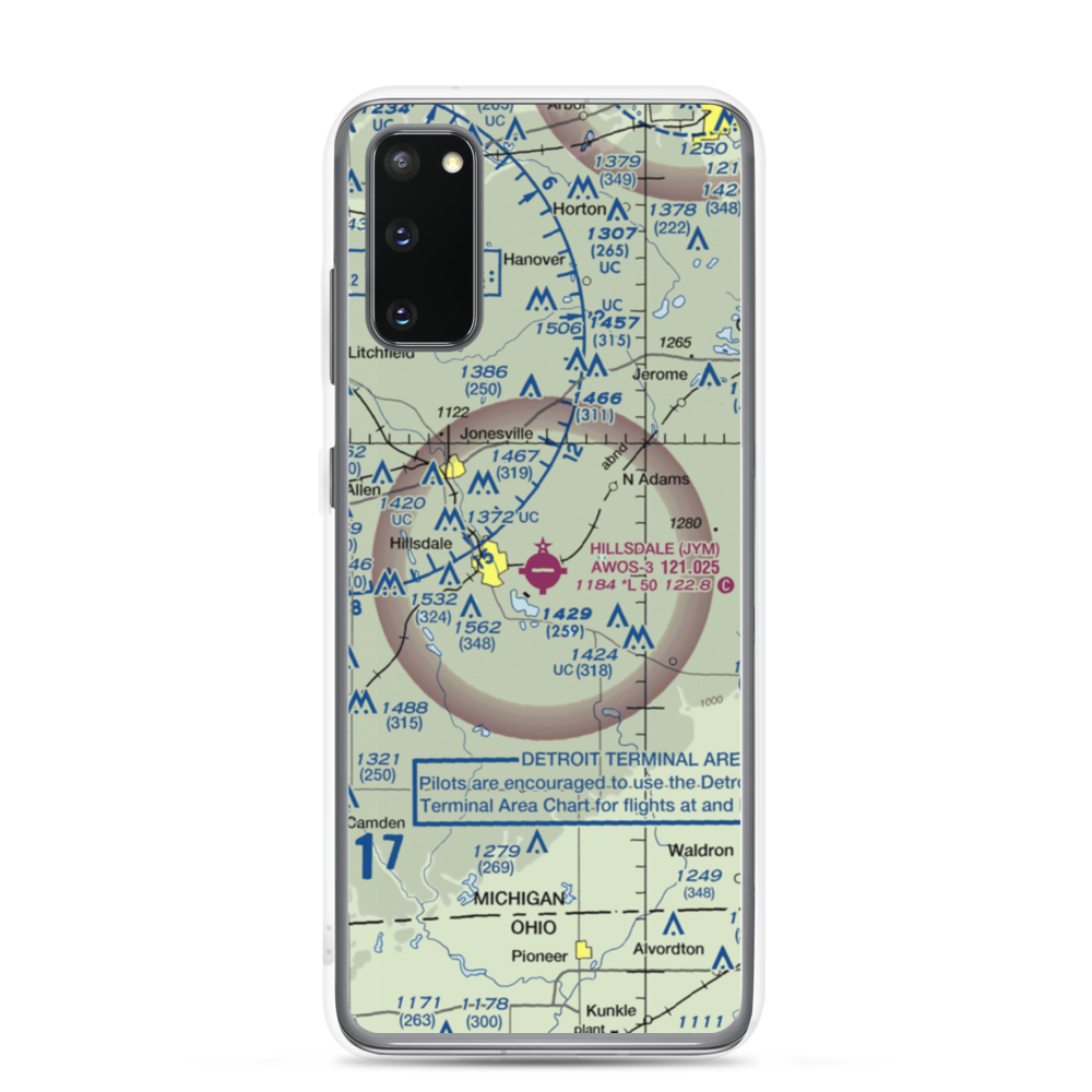 Hillsdale Municipal Airport (JYM) VFR Sectional Samsung Case Samsung Galaxy S20 model shown