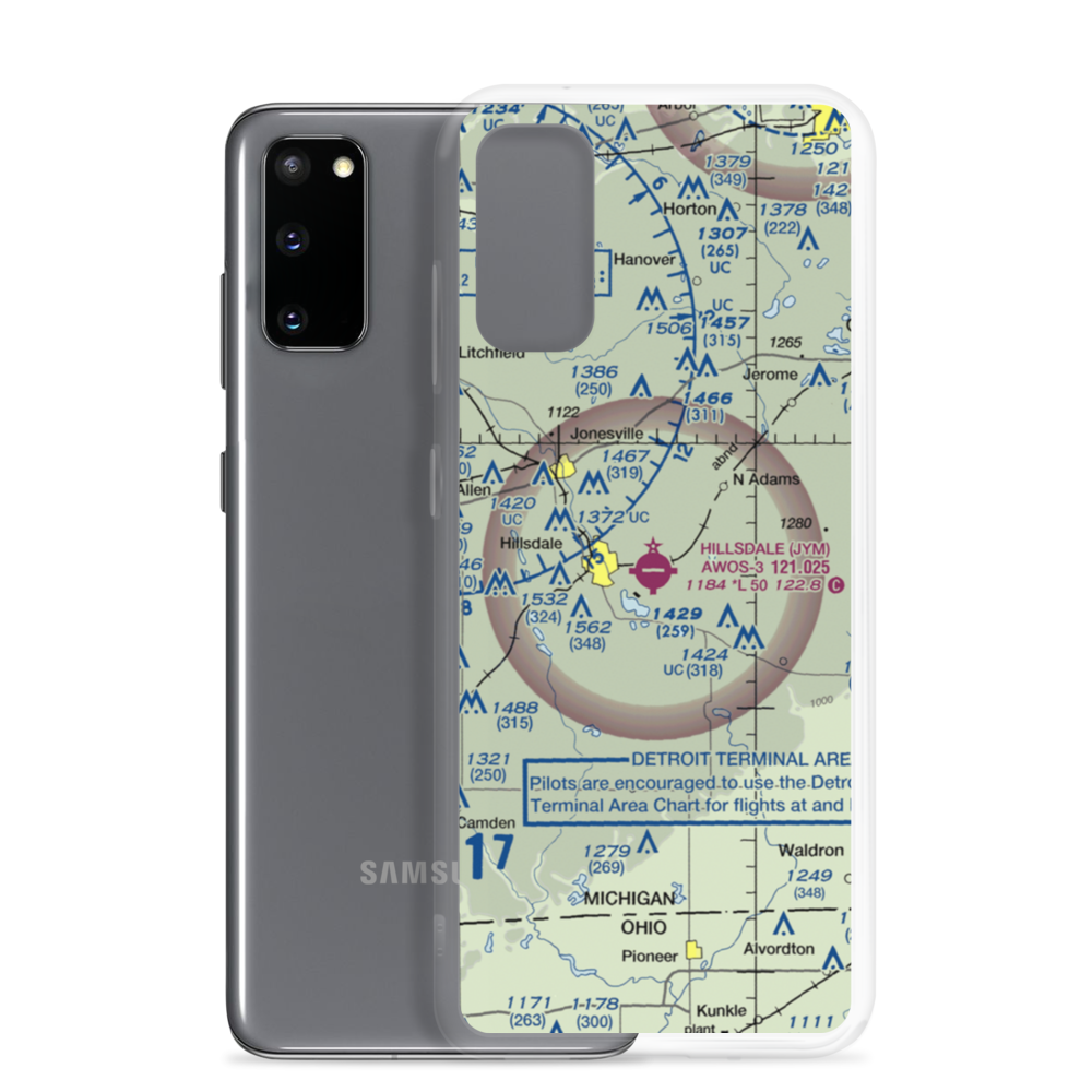 Hillsdale Municipal Airport (JYM) VFR Sectional Samsung Case Samsung Galaxy S20 model shown