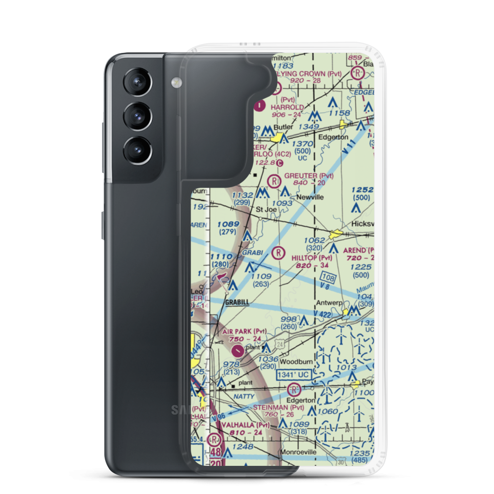 Hilltop Airport (58IN) VFR Sectional Samsung Case Samsung Galaxy S21 model shown