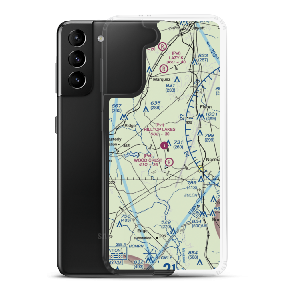 Hilltop Lakes Airport (0TE4) VFR Sectional Samsung Case Samsung Galaxy S21 Plus model shown