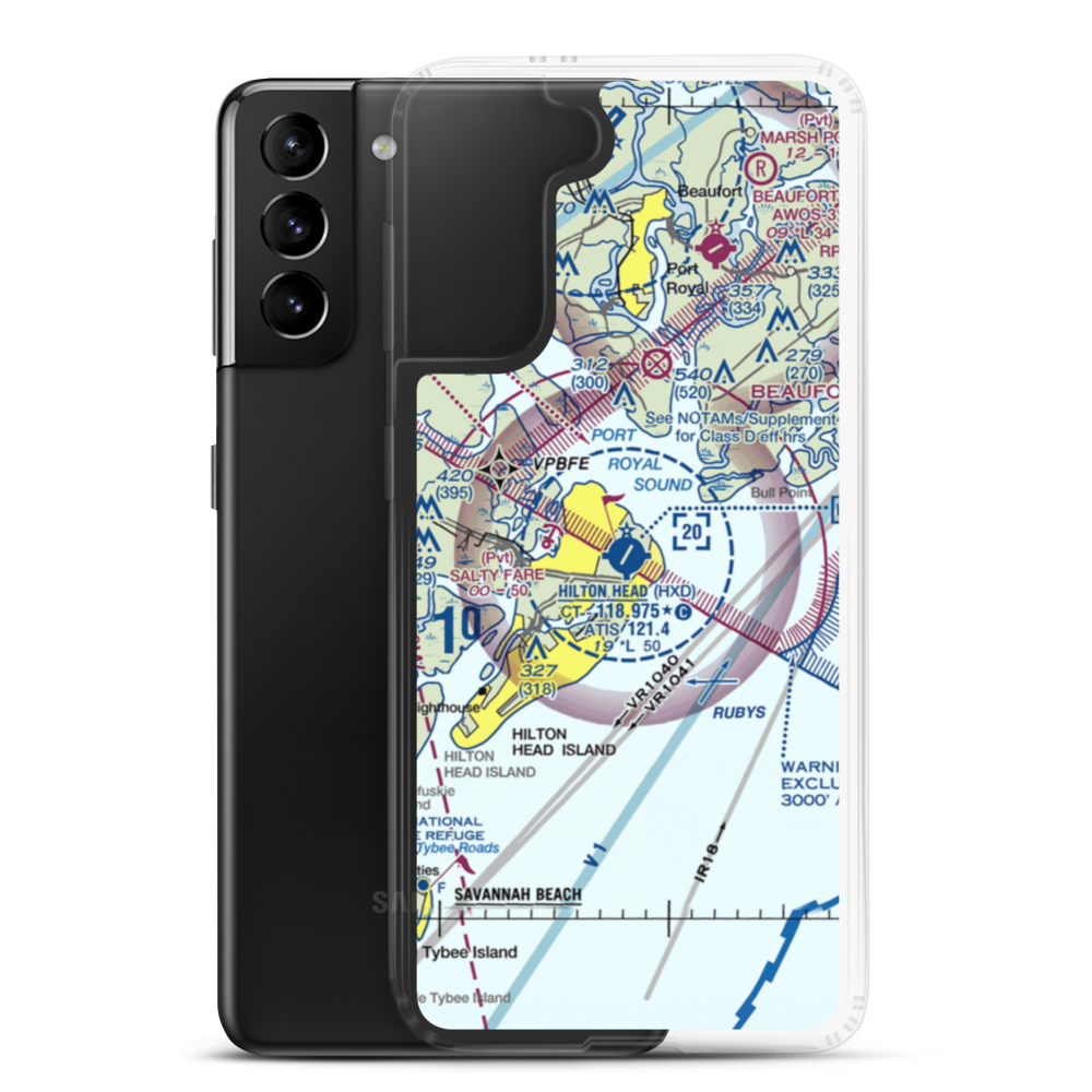 Hilton Head Airport (HXD) VFR Sectional Samsung Case Samsung Galaxy S21 Plus model shown