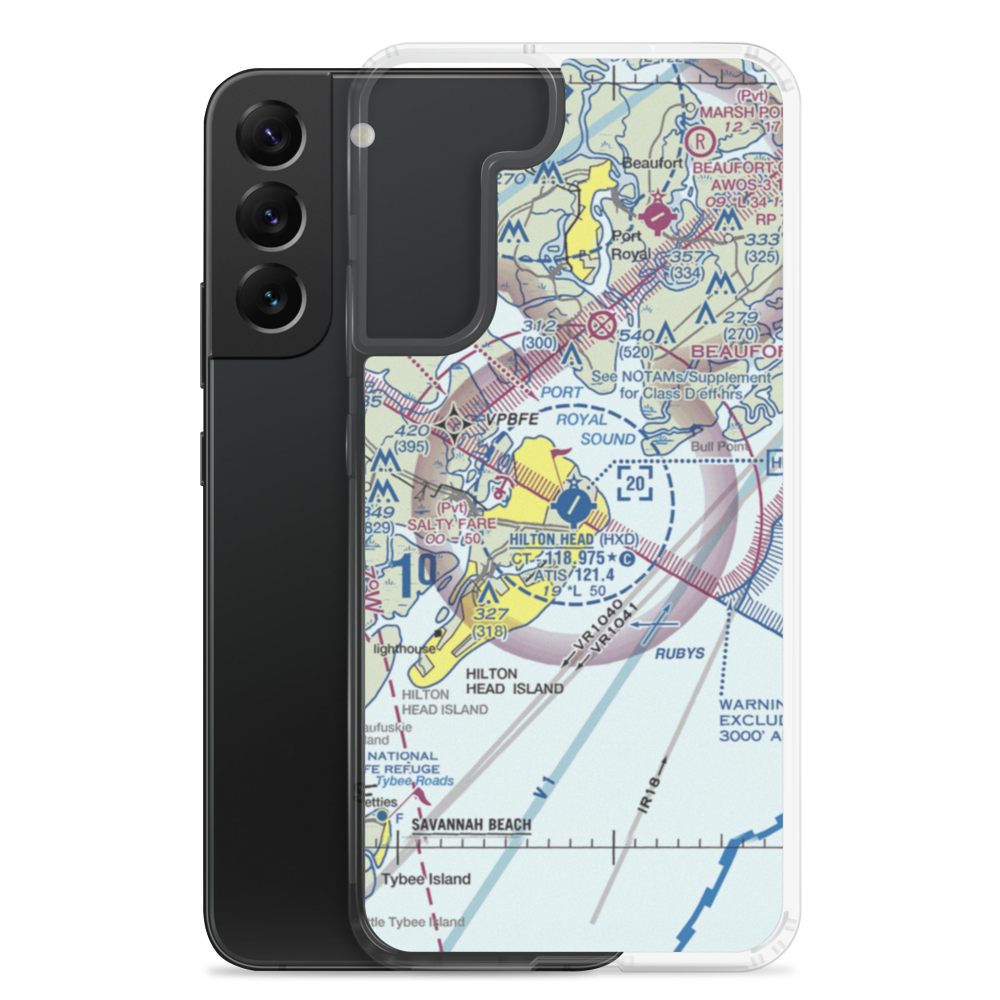 Hilton Head Airport (HXD) VFR Sectional Samsung Case Samsung Galaxy S22 Plus model shown
