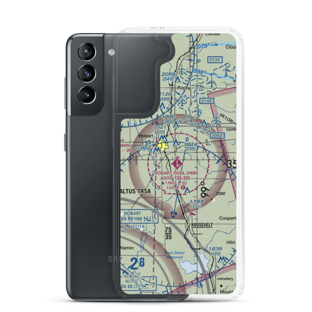 Hobart Regional Airport (HBR) VFR Sectional Samsung Case Samsung Galaxy S21 model shown