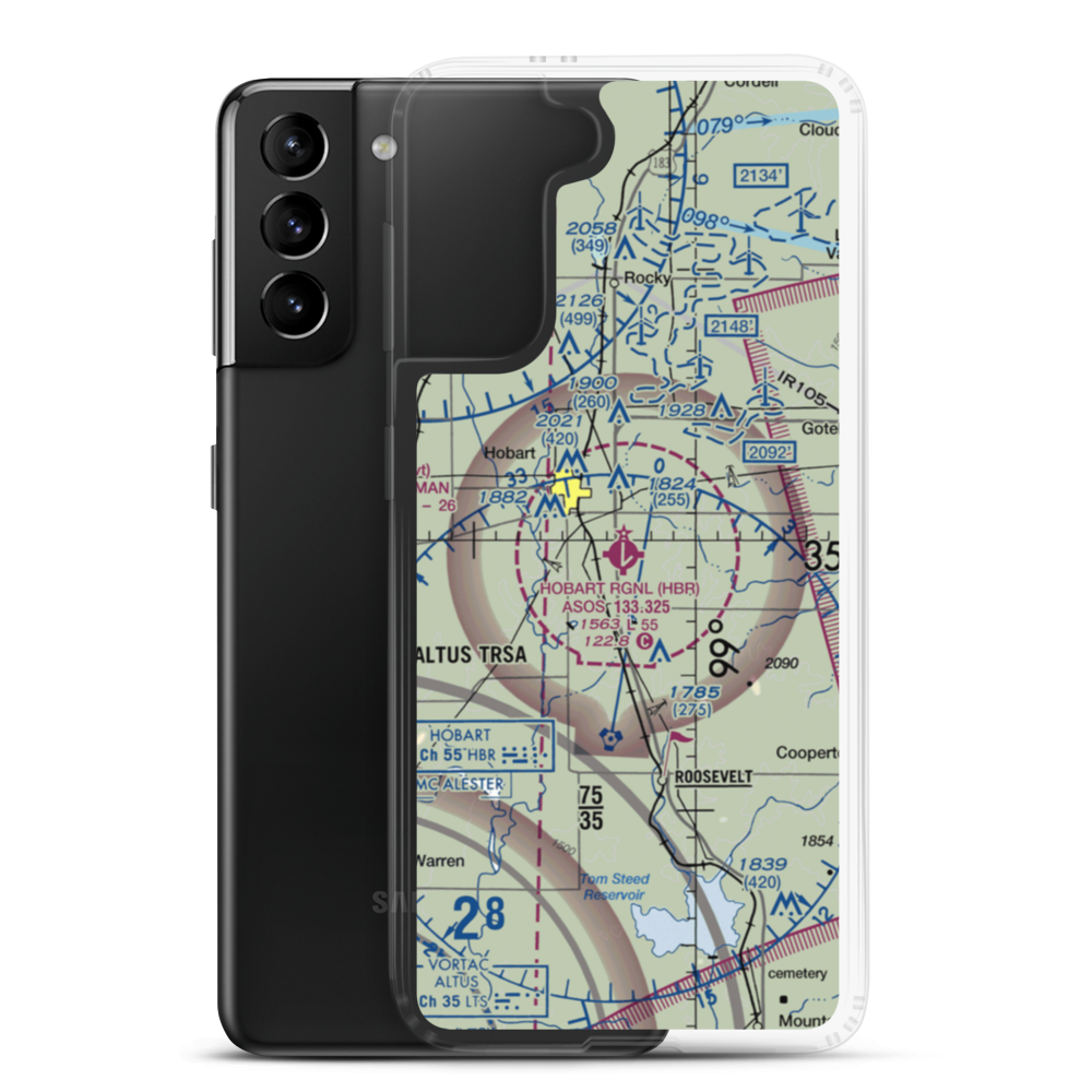Hobart Regional Airport (HBR) VFR Sectional Samsung Case Samsung Galaxy S21 Plus model shown