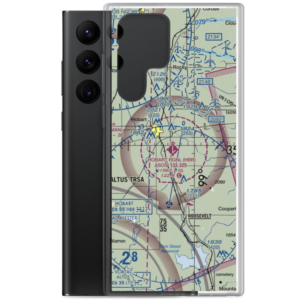 Hobart Regional Airport (HBR) VFR Sectional Samsung Case Samsung Galaxy S22 Ultra model shown