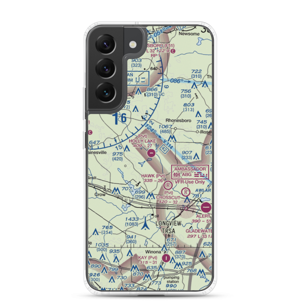 Holly Lake Ranch Airport (16TE) VFR Sectional Samsung Case Samsung Galaxy S22 Plus model shown