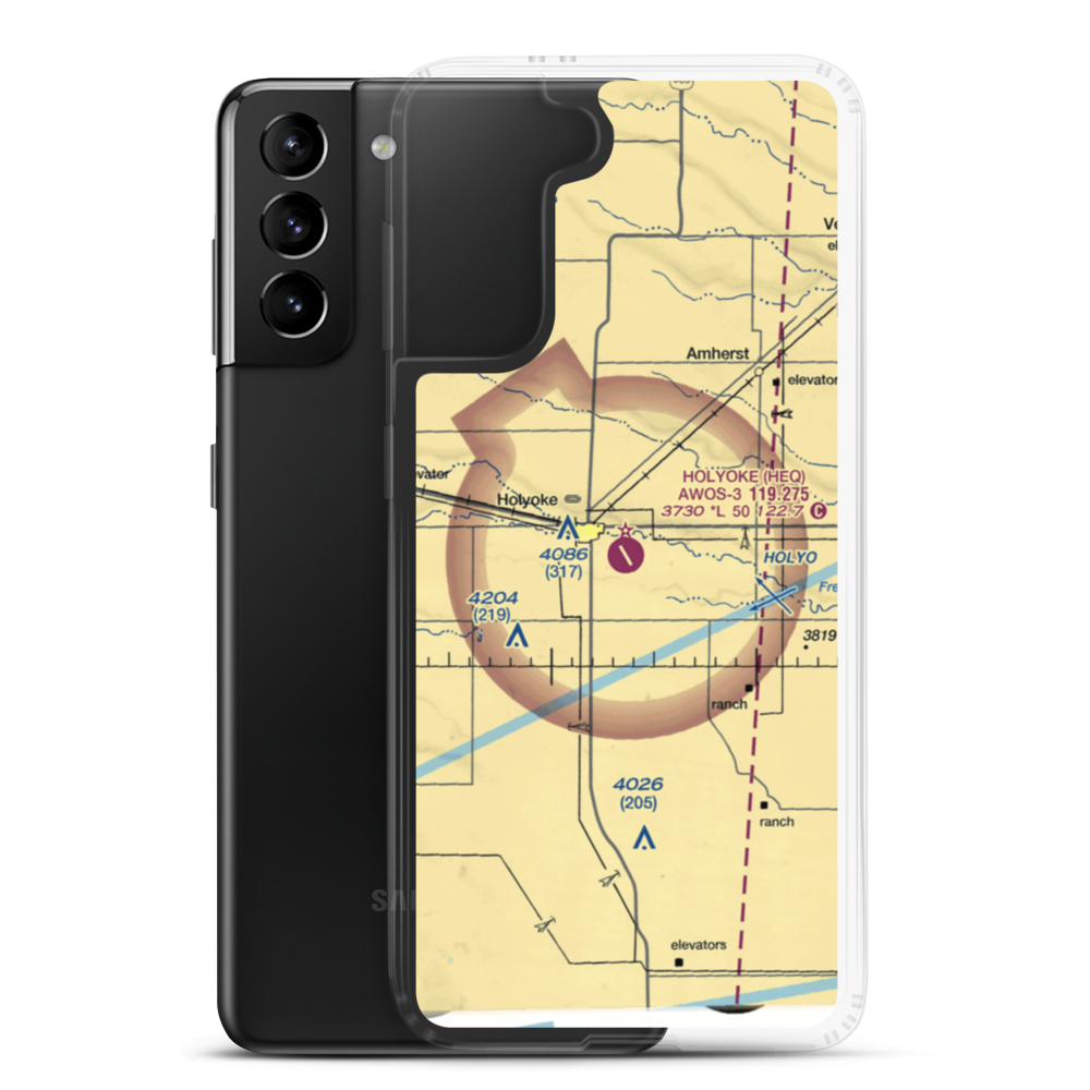 Holyoke Airport (HEQ) VFR Sectional Samsung Case Samsung Galaxy S21 Plus model shown