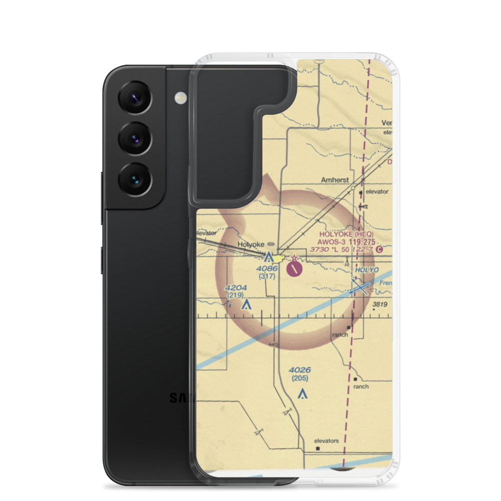 Holyoke Airport (HEQ) VFR Sectional Samsung Case Samsung Galaxy S22 model shown