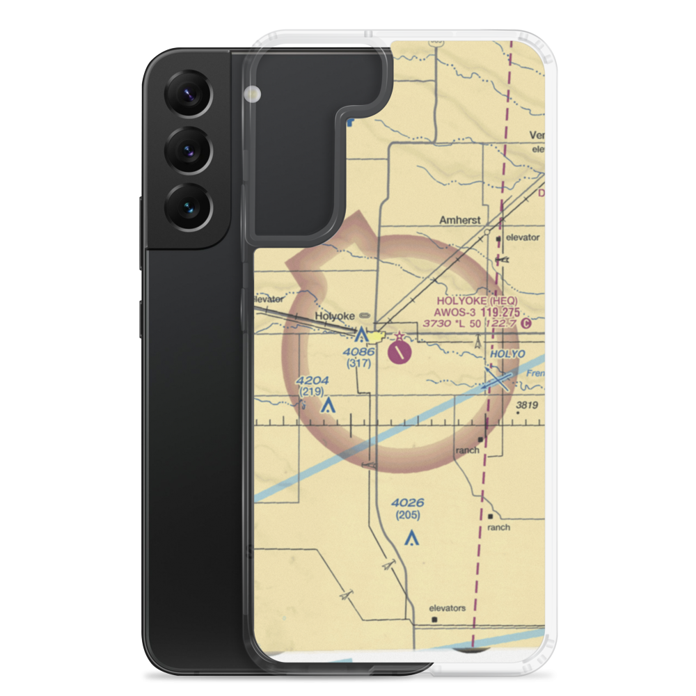 Holyoke Airport (HEQ) VFR Sectional Samsung Case Samsung Galaxy S22 Plus model shown