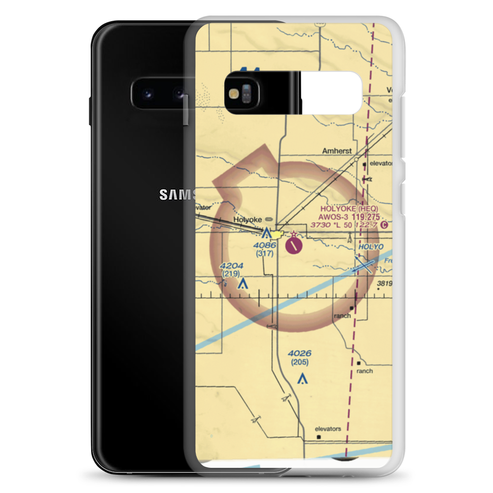Holyoke Airport (HEQ) VFR Sectional Samsung Case Samsung Galaxy S10+ model shown