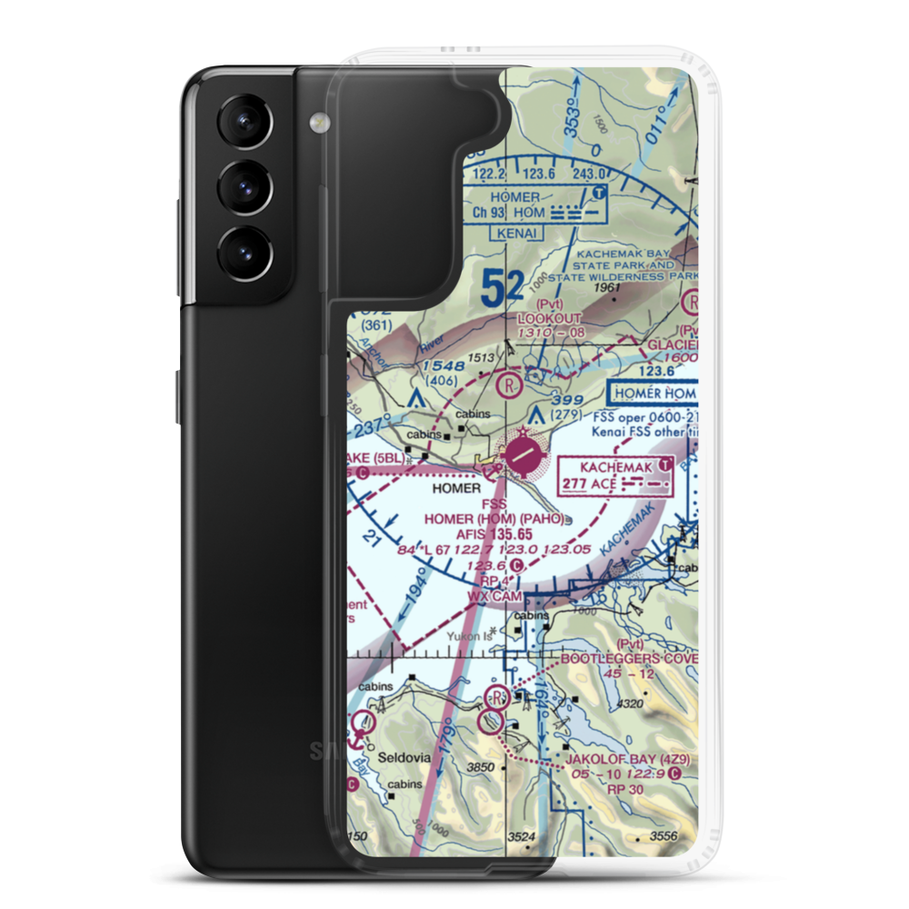 Homer Airport (HOM) VFR Sectional Samsung Case Samsung Galaxy S21 Plus model shown