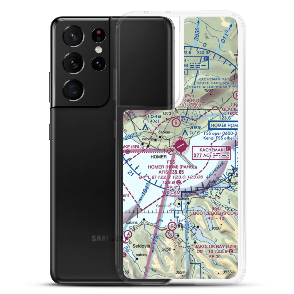 Homer Airport (HOM) VFR Sectional Samsung Case Samsung Galaxy S21 Ultra model shown