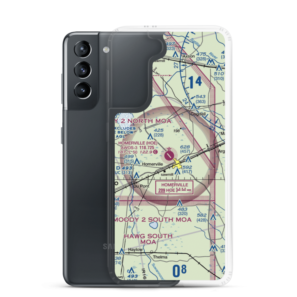 Homerville Airport (HOE) VFR Sectional Samsung Case Samsung Galaxy S21 model shown