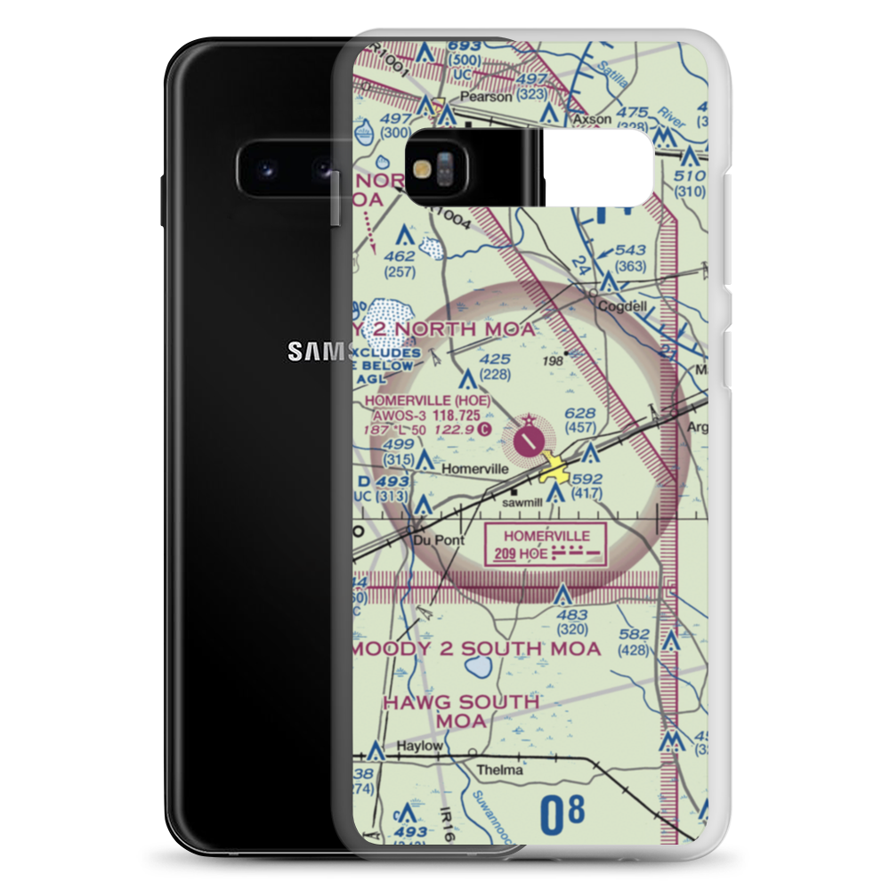 Homerville Airport (HOE) VFR Sectional Samsung Case Samsung Galaxy S10+ model shown